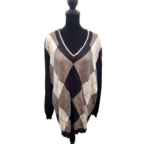Ellos V-Neck Argyle Sweater - Picture 2 of 8